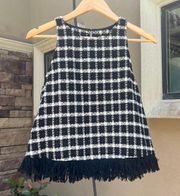 Black And White Tweed Sleeveless Blouse