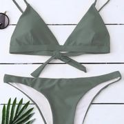 Zaful Padded Back Tied Bikini Swimwear - Army Green S