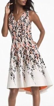 WHITE HOUSE BLACK MARKET WHBM Floral Printed Hi-Lo Fit Flare Dress White Coral