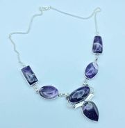 Banded Amethyst Silver Necklace Boho