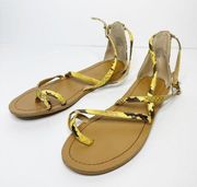 EXPRESS Snakeskin Yellow Black Strappy Flat Sandals Womens Size 6