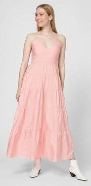 Maje Pale Pink Romeo Trapeze Tiered V-Neck Sleeveless Midi Dress Size 38