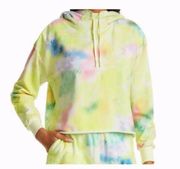 Alice plus Olivia Tie Dye Funnel Neck Crop Hoodie Beachside Yellow M