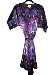 Donna Morgan Dress Purple 100% Silk Dahlia Kimono Sleeve Elastic Tied Waist