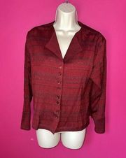 Coldwater Creek Women’s Petite Small Textured Stripe Red Button Down Top Nwt