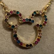 NEW Disney × Baublebar Mickey Multicolor Rhinestone Gold Necklace Jewelry