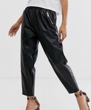 ASOS Black Faux Leather Tapered Cropped Pull On Pants Size 2