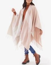 SOIA & KYO Pink Cream Blanket Scarf Fringe Colorblock Soft Scarfigan Poncho NEW