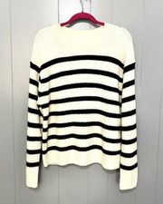 H&M Fall Trendy White Navy Striped Crewneck Wool-blend Oversized Chic Sweater M