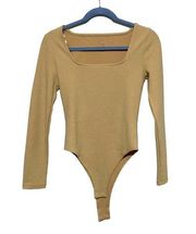 A New Day Tan Long Sleeved Ribbed Bodysuit