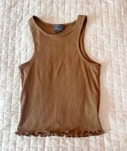 Brown Ribbed Lettuce Edge Tank Top Size XS