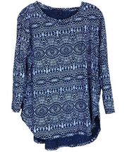 Fresh Produce Women T shirt Blouse Sz M Long Sleeve Blue Geometric Boho Tribal