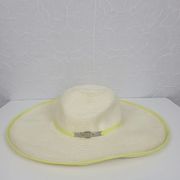 Calvin Klein Womens Straw Hat Large Tan Sun Green Trim & Buckle Panama NWT