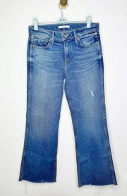NWOT GRLFRND Joan Cropped Distressed Jeans Mid Rise Raw Hem Magnetic Dark Wash