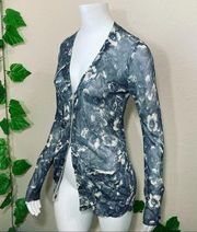 Vera Wang Floral Gray Blue  Cardigan Blouse