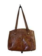 Patricia Nash Brown Leather Map Poppy Shoulder Tote Bag