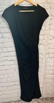 All Saints Ruched Midi Short Sleeve Black Dress Women's Small