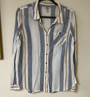 BKE Womens Multicolor Long Sleeve Collared Neck Striped Button-Up Shirt Size L