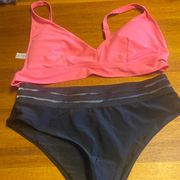 Aerie pink bikini top and black new shein bottom size lg