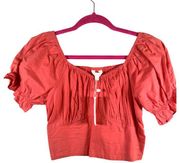 NWT Sim & Sam Puff Short Sleeve Crop Top Womens Large Apricot Smocked Detail