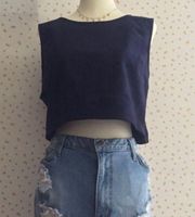 Navy Faux Suede Crop Top  sz L