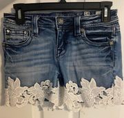 Denim Shorts with Floral Design