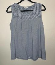 Jane and Delancey sleeveless blue white stripe smocked tank blouse Size Small