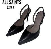 ALL SAINTS • Black Lily Leather Slingback Heel • Size 8