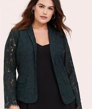 NWT Torrid 2 Green Lace Hi Lo Blazer Jacket Sheer Sleeve Open Front Womens 2XL