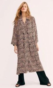 Free People Duster Maxi Shirt Dress Trench Jacket Leopard Cheetah Animal Print S