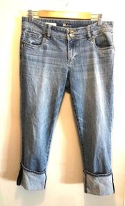 Kut From The Kloth Cameron Wide Cuff Roll Up Jean Blue Size 8 Denim
