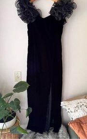 VINTAGE 90s DAVE & JOHNNY black velvet formal maxi dress HOLLYWOOD REGENCY sz 12