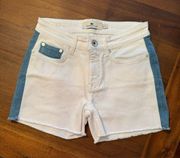 NWOT  Colorblock White Denim Shorts with Fringe Hem