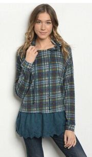 NWT Annabelle Plaid Hooded Tunic Top Long Sleeve Sz M