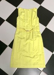 Vintage  of New York Canary Yellow Sheath Dress Beaded Chain Front size 6
