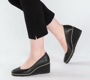 Betabrand • All-Weather Wedge heels pumps Onyx black leather waterproof