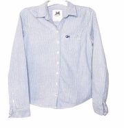 Gilly Hicks Blue & White Cotton Striped Button Up Medium