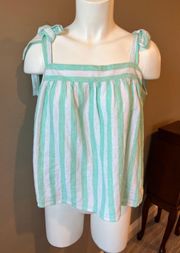 × Target Linen Striped Tank Top Mint Green White XL