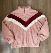 fuzzy quarter zip pullover top pink fleece pockets Women’s size L