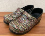 DANSKO Multicolored Colorful Pixel Stripe Patent Professional Clogs Size 38