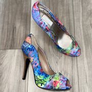 Rachel Roy multicolored graffiti print high heel pumps size 6