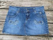 Vintage Y2K Jordache Embellished Rhinestone Denim Jean Mini Skirt