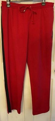 Boston Proper Womens Medium Red Track Pants Black Stripe elastic waist