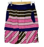 Maeve Striped Double Layered Size 2 Midi Skirt