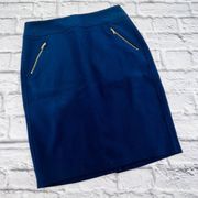 Ann Taylor Loft Skirt Womans 2 Navy Blue Pencil Straight Mini Zipper Pockets