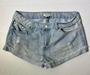 Forever 21  Light Wash Distressed Cuffed High Waist Jean Shorts