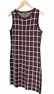 Adrienne Vittadini Sweater Knit Dress Windowpane Plaid Sleeveless Size Medium