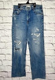 ZARA  women’s 90’s full length hi rise destroyed jeans size 10