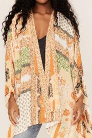 NWT  Patchwork Kimono Paisley Floral Orange Cream Women’s Large NEW