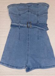 Belted Denim Romper